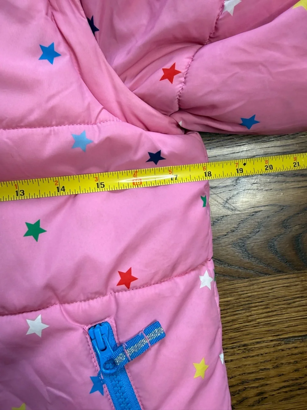 Mini Boden Girls Pink Multicolor Star Print 2-in-1 Puffer Jacket w/ Hood 11-12